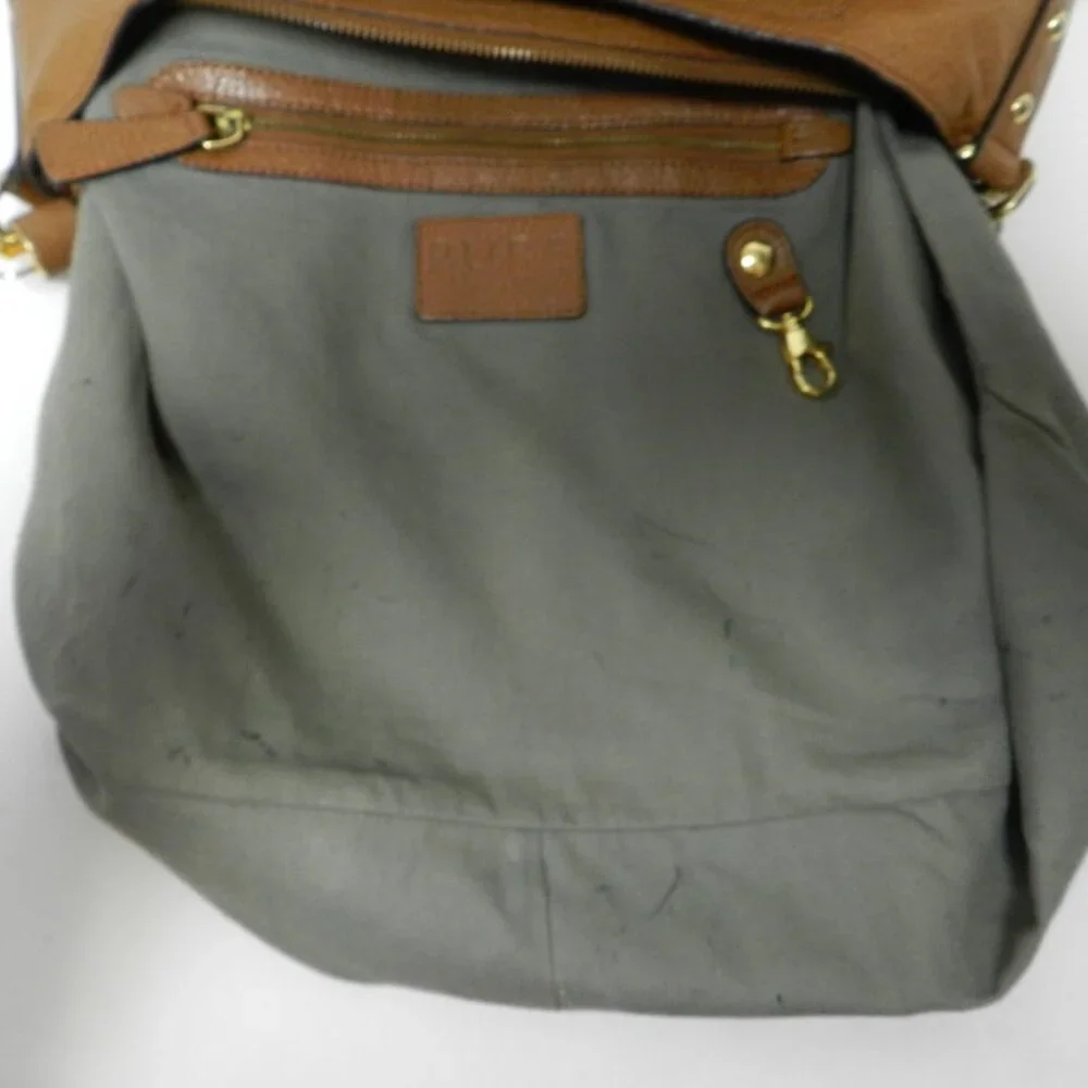 Pure Collection pebbled Leather large hobo bag purse brown zip top Braided Strap